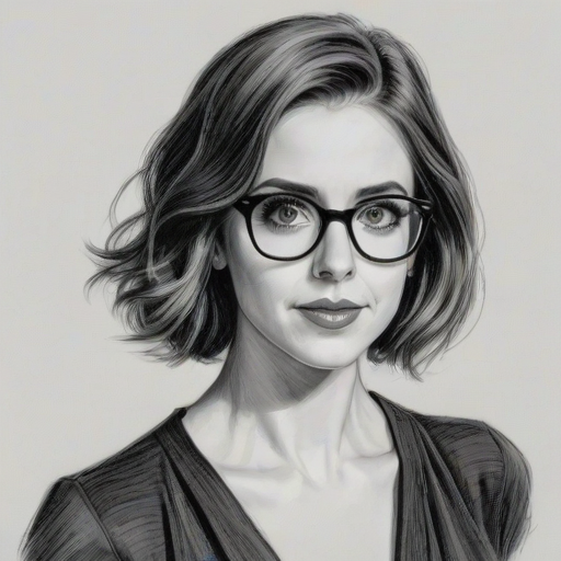 Beauteous Alison Brie, pencil sketch, portrait of Captivating woman 1929s in glasses, hair style beatnik, outline, clear lines, fine lines, 8k