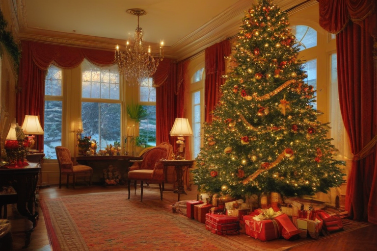 Cozy Christmas Living Room Adorned with a Beautifully Decorated Tree