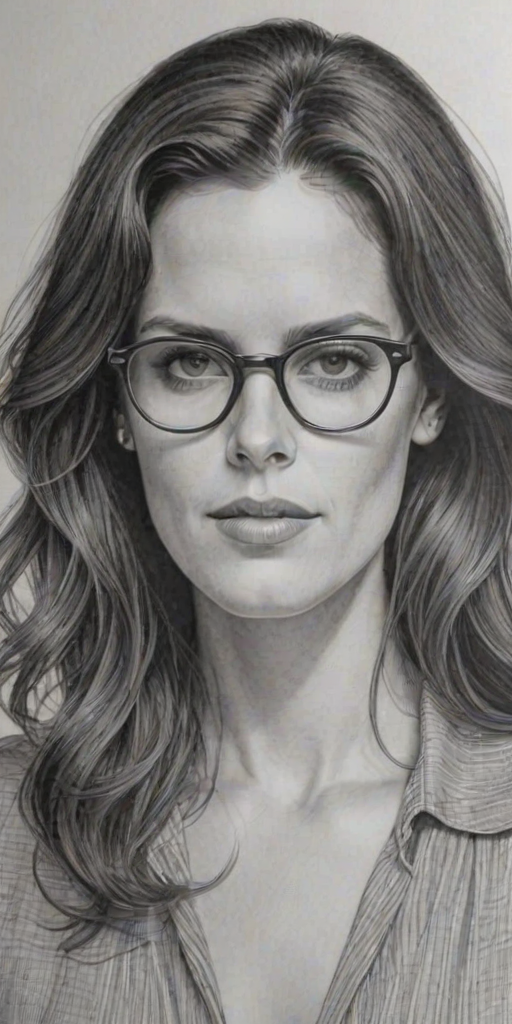 Stunning Ione Skye, pencil sketch, portrait of Exquisite woman 1967s in glasses, hair style beatnik, outline, clear lines, fine lines, 8k