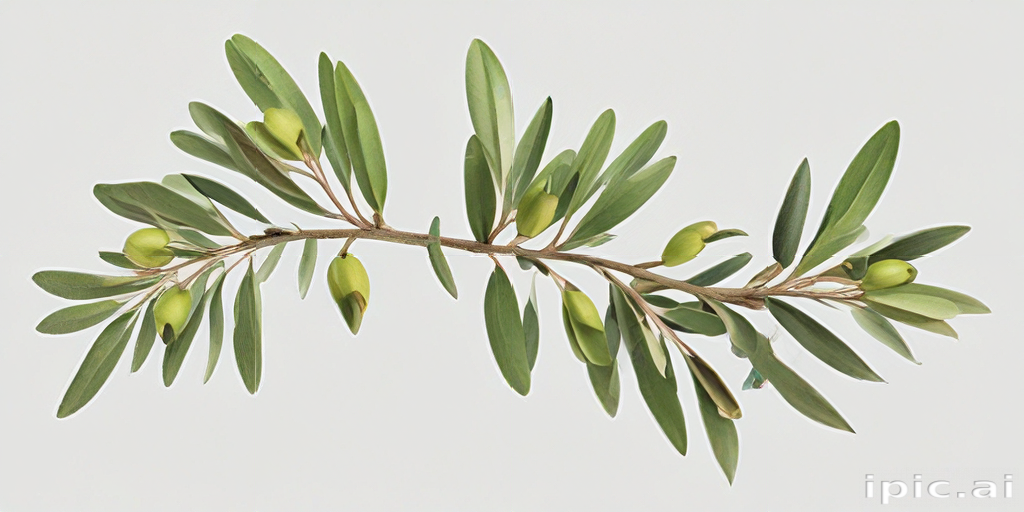Branch of Olive Tree with Unripe Green Olives and Lush Leaves