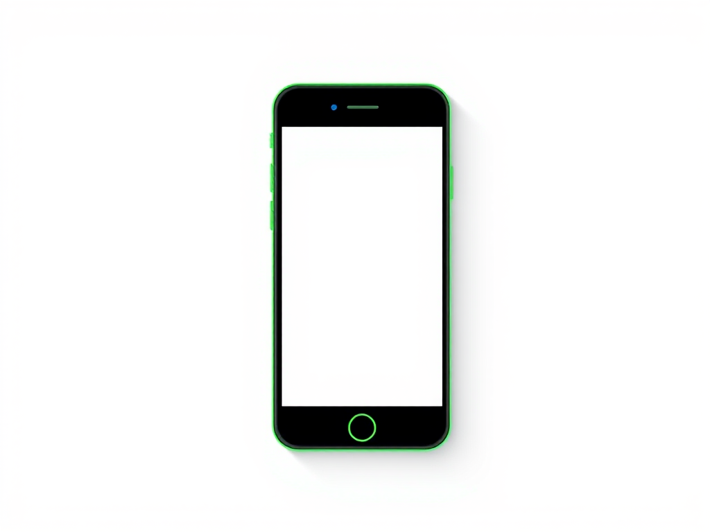create a minimalistic vector-style image of a smartphone with a green outline on a white background, camera settings: ISO 100, aperture f/8, shutter speed 1/125s, camera view: front view, camera style: flat design, camera type: digital illustration
