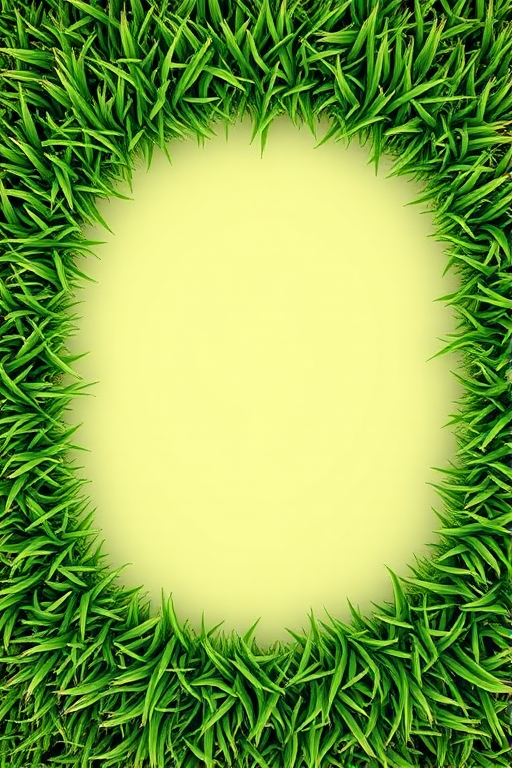 A vibrant green grass border encircling a blank center, high-resolution image, f/2.8 aperture, 50mm lens, ISO 100, shallow depth of field, top-down view, digital photography.