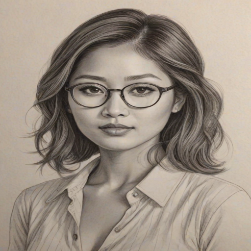 Resplendent Brenda Song, pencil sketch, portrait of Magnificent woman 1934s in glasses, hair style beatnik, outline, clear lines, fine lines, 8k