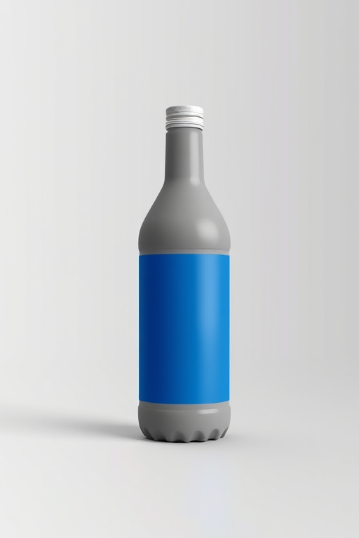 create a highly detailed digital illustration of a gray bottle with a blue label in a 3D perspective, camera settings f/8 aperture, ISO 100, shutter speed 1/60s, shot from a 45-degree angle, using a high-resolution DSLR camera with natural lighting to enhance image quality.