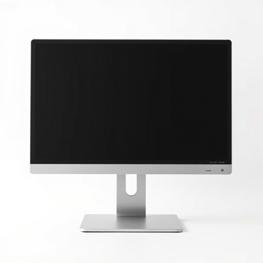 Create a high-resolution image of a sleek modern desktop computer monitor on a clean white background, using a 50mm f/1.8 lens, ISO 100, shutter speed 1/200, with a shallow depth of field, shot from a straight-on view with soft lighting for an appealing aesthetic.