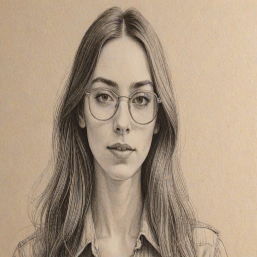Ravishing Danielle Haim, pencil sketch, portrait of Pleasing woman 1974s in glasses, hair style beatnik, outline, clear lines, fine lines, 8k