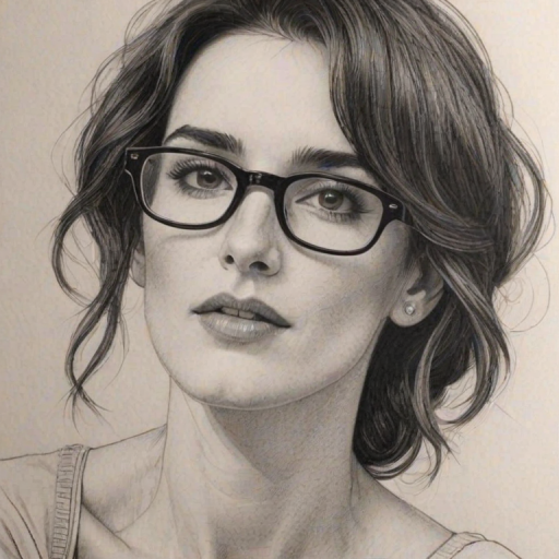 Exquisite Paz Vega, pencil sketch, portrait of Dazzling woman 1921s in glasses, hair style beatnik, outline, clear lines, fine lines, 8k