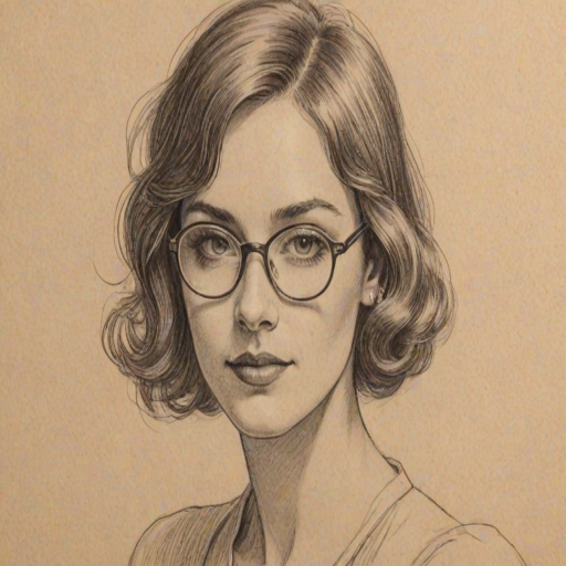 Enchanting Erica Cerra, pencil sketch, portrait of Stunning woman 1924s in glasses, hair style beatnik, outline, clear lines, fine lines, 8k
