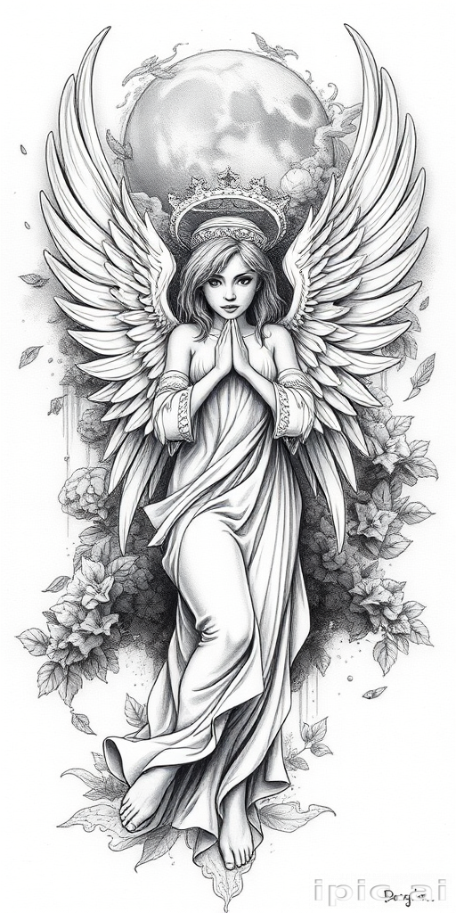 black and white angel drawings