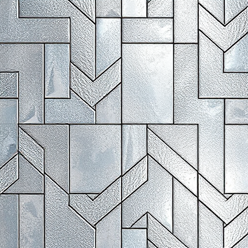 Create a high-resolution image of a herringbone pattern tile layout with reflective silver tiles, 50mm lens, f/8 aperture, 1/100 second shutter speed, ISO 100, top-down view, studio lighting setup, digital camera.