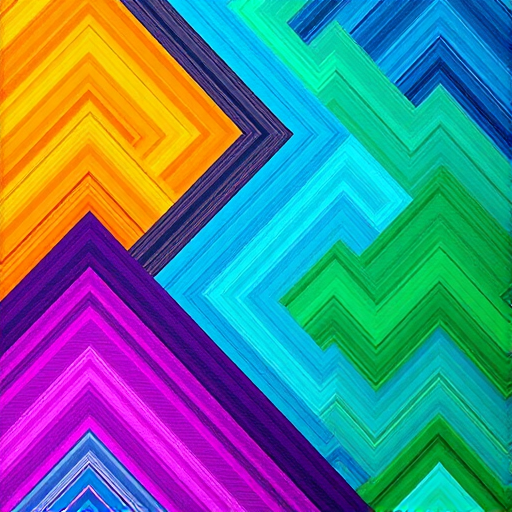 generate a high-resolution image of a colorful zigzag pattern with vibrant colors including blue, orange, yellow, purple, and green using a DSLR camera with a 50mm lens, f/4 aperture, ISO 100, and natural lighting for enhanced clarity and detail, top-down view