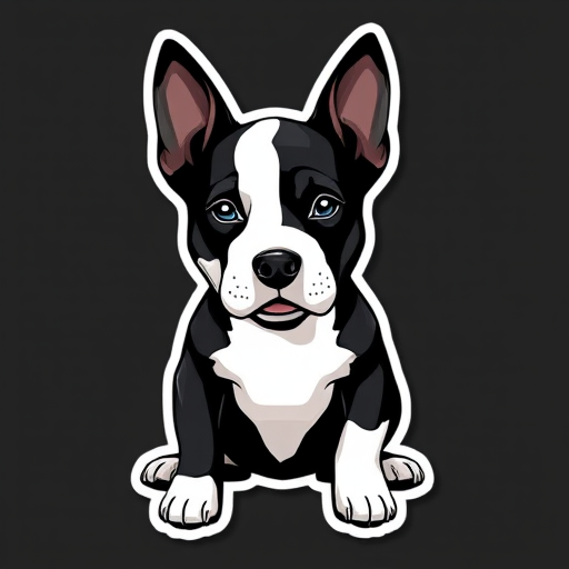 design sticker, 3D black and white australian shepherd pit bull mix, black background