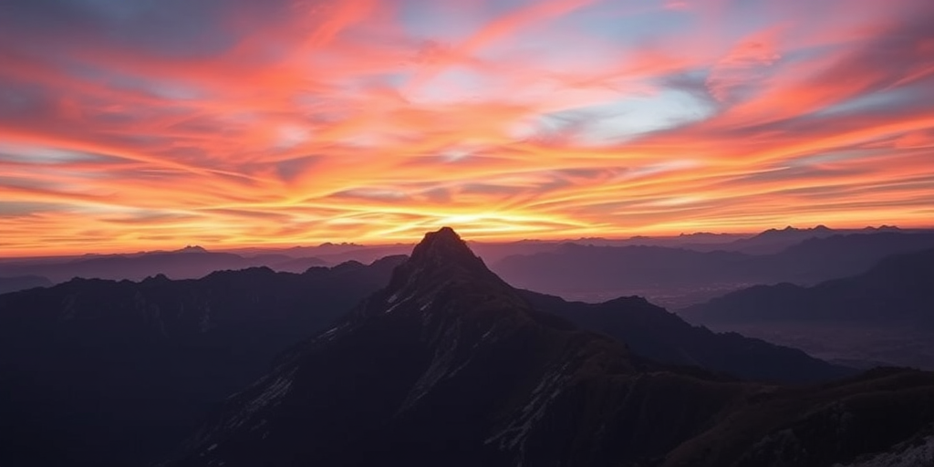 Create a high-resolution image of a serene mountain landscape during sunrise with vibrant colors, using a DSLR camera set to ISO 100, aperture f/11, shutter speed 1/125 sec, taken from a wide-angle view, in landscape orientation, with a soft focus style.