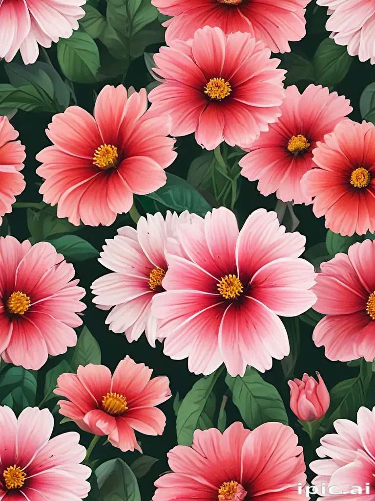 Vibrant Pink and White Flowers Against a Deep Green Background Design