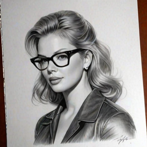Fascinating Katherine Heigl, pencil sketch, portrait of Fascinating woman 1960s in glasses, hair style beatnik, outline, clear lines, fine lines, 8k