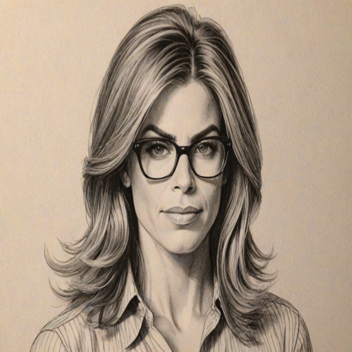 Fetching Jillian Michaels, pencil sketch, portrait of Magnificent woman 1965s in glasses, hair style beatnik, outline, clear lines, fine lines, 8k