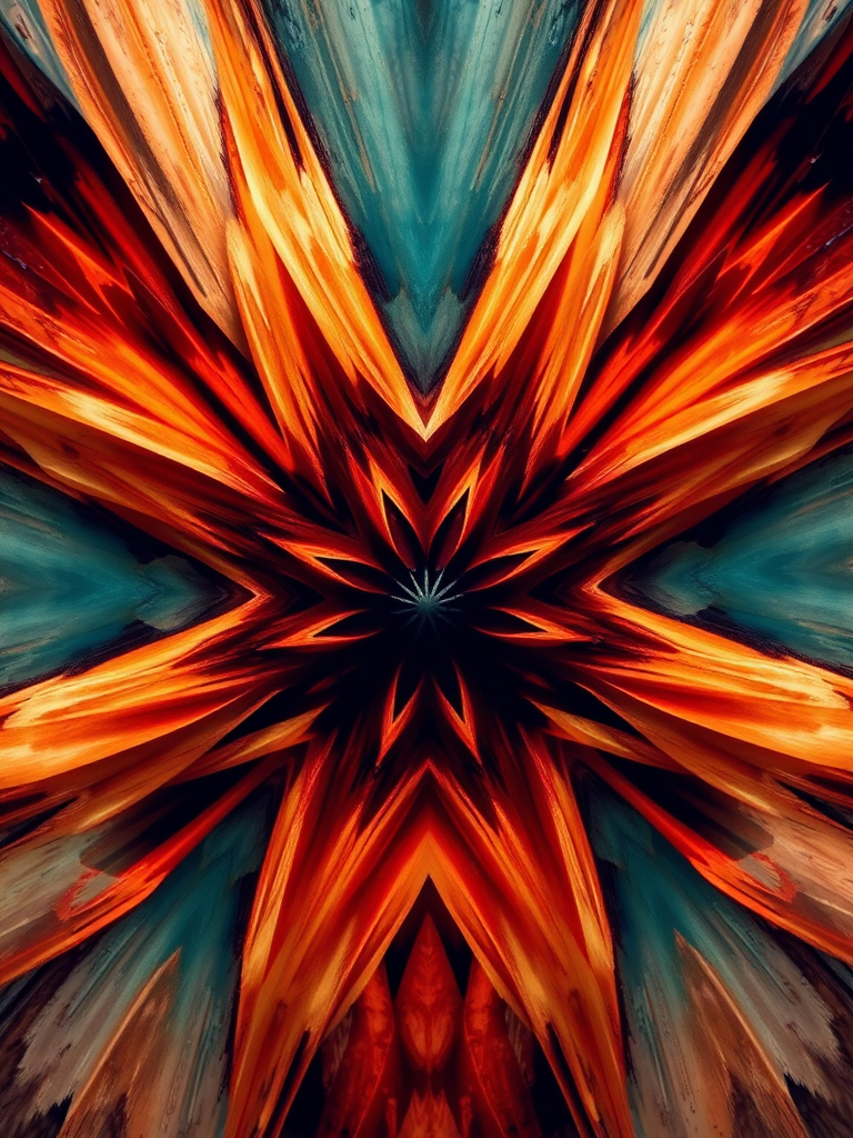 Generate a digital abstract artwork featuring a geometric pattern with warm earthy tones and cool shades, high-resolution, ISO 100, f/8, 1/125s exposure, taken from a top-down view using a DSLR camera with a macro lens.