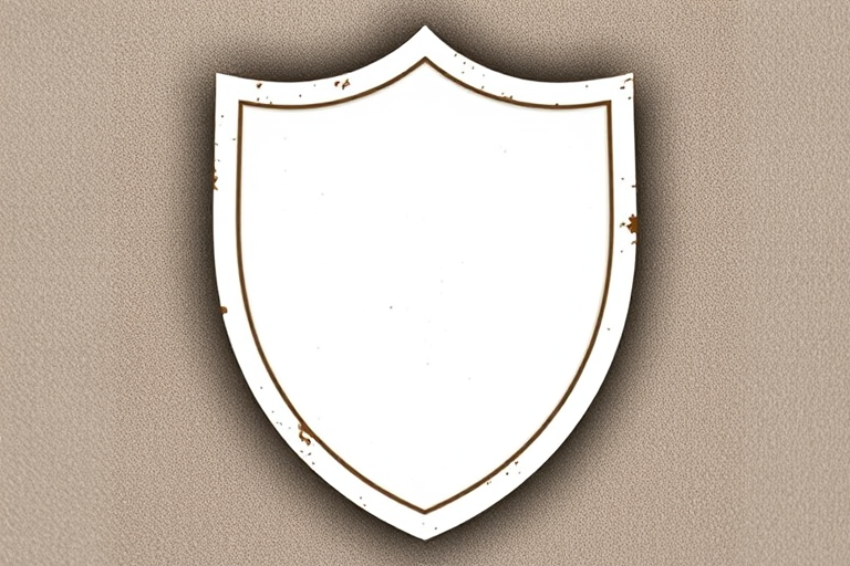 Create a high-resolution image of a blank shield emblem with a textured outline, using a DSLR camera at f/8 aperture, 50mm lens, 1/200s shutter speed, natural lighting, top-down view, and soft focus background to enhance the shield's prominence.