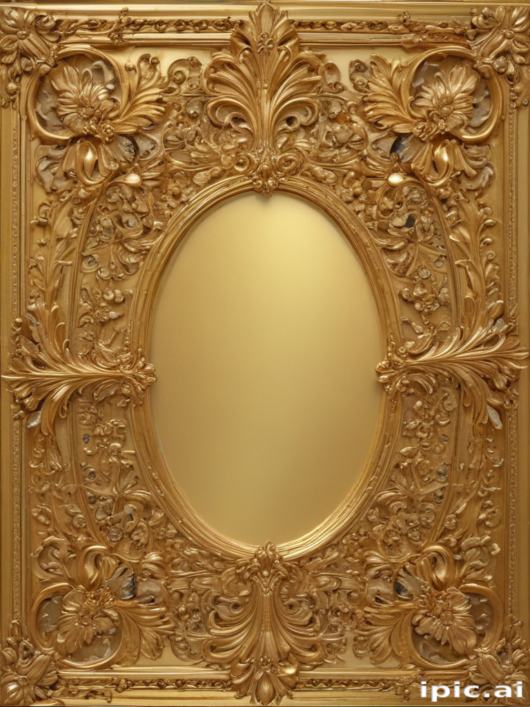 Ornate Golden Frame with Intricate Floral Designs Surrounding a Blank ...