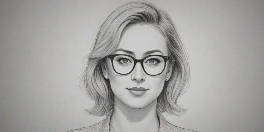 Radiant Iliza Shlesinger, pencil sketch, portrait of Lovely woman 1934s in glasses, hair style beatnik, outline, clear lines, fine lines, 8k