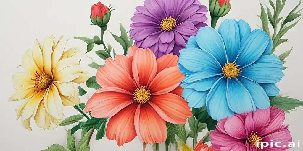 drawings of flowers with color