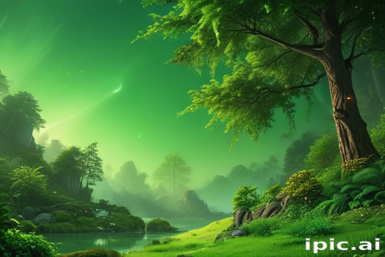 A Serene Landscape of Lush Green Trees and Tranquil Waters Under a ...
