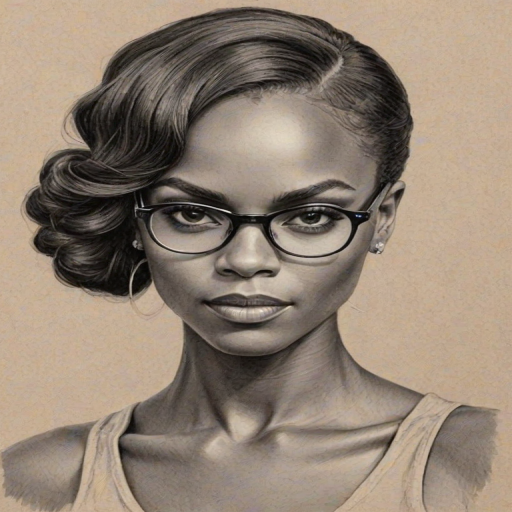 Enticing Tika Sumpter, pencil sketch, portrait of Sublime woman 1921s in glasses, hair style beatnik, outline, clear lines, fine lines, 8k