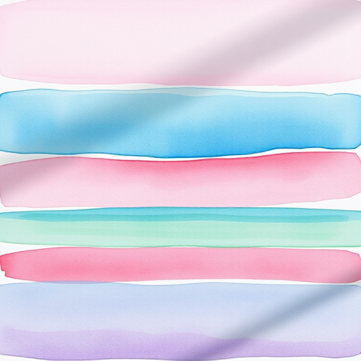 create a watercolor painting of horizontal color swatches in soft pastel shades of pink, blue, green, and purple, using a Canon EOS R5, 50mm lens, f/1.8 aperture, ISO 100, with a top-down perspective and natural light for enhanced detail and texture.
