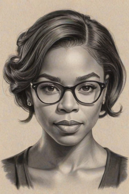 Resplendent Regina Hall, pencil sketch, portrait of Captivating woman 1933s in glasses, hair style beatnik, outline, clear lines, fine lines, 8k