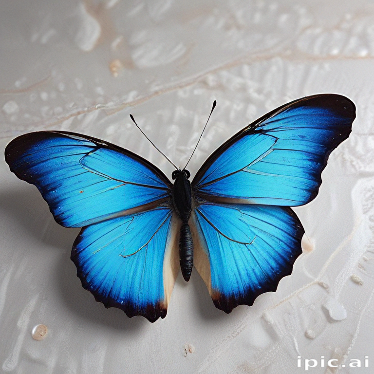 Vibrant Blue Butterfly Displaying Its Stunning Wings on a Natural Surface