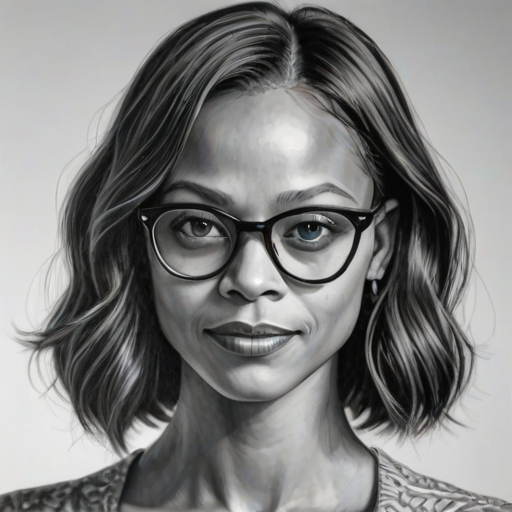 Sublime Zoe Saldana, pencil sketch, portrait of Bewitching woman 1926s in glasses, hair style beatnik, outline, clear lines, fine lines, 8k