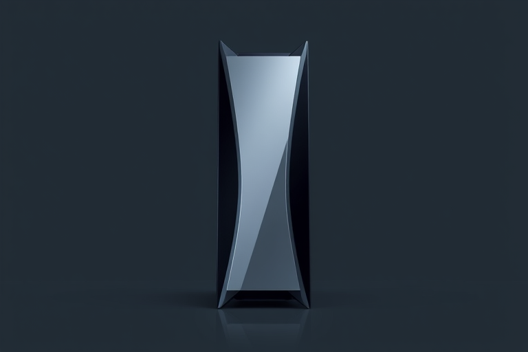 high-resolution image of a server tower with a sleek, modern design, minimalistic background; camera settings: ISO 100, f/8, 1/125s; camera view: front view; camera style: digital illustration; camera type: DSLR