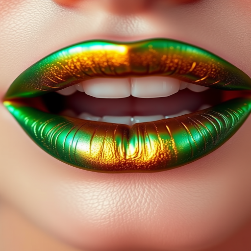 Duochrome green-gold lip topper "Mermaid's Kiss" that transforms any lip color with a magical shift effect, perfect for creative and avant-garde makeup, lightweight and comfortable