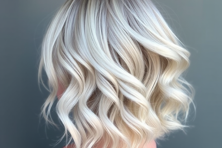 Soft silver-gray waves blending into pearl white ends, the "Moonlight Cascade" hairstyle radiates ethereal beauty and timeless sophistication