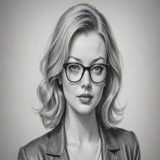 Splendid Francesca Eastwood, pencil sketch, portrait of Splendid woman 1945s in glasses, hair style beatnik, outline, clear lines, fine lines, 8k