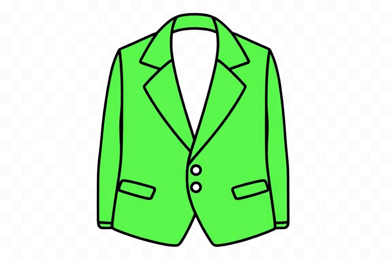 create a simple line drawing of a green blazer with two buttons and long sleeves on a transparent background