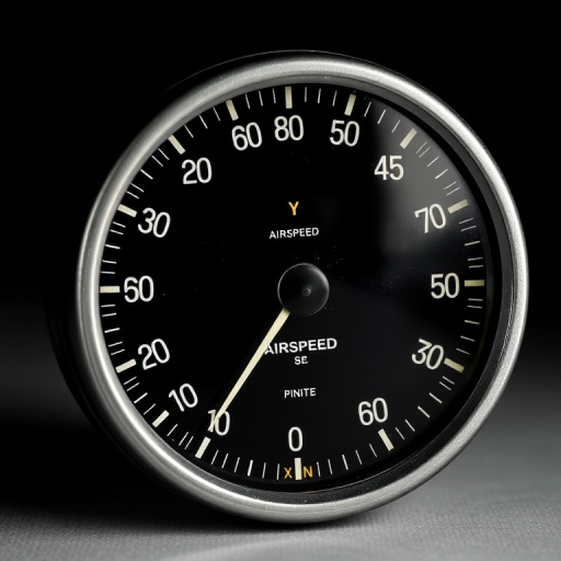 High-resolution illustration of a vintage airspeed indicator with a black background, clear white markings, and vibrant color coding for speed zones, taken using a DSLR camera at f/8 aperture, ISO 100, 1/125 sec shutter speed, in a studio setting with soft diffused lighting.