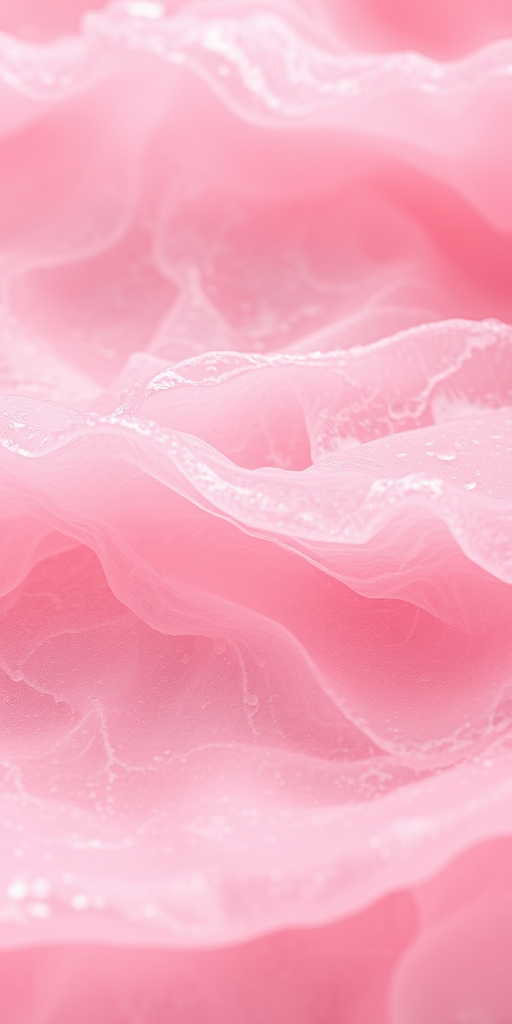 Create an abstract image of soft pink waves with intricate patterns, using a Canon EOS R5, 50mm lens, f/1.8 aperture, ISO 100, and a shallow depth of field to enhance detail and texture.