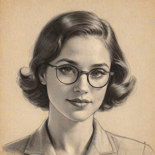 Lovely Meghan Fox, pencil sketch, portrait of Appealing woman 1935s in glasses, hair style beatnik, outline, clear lines, fine lines, 8k