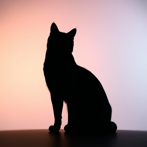 Create a high-resolution image of a stylized cat silhouette on a soft gradient background, taken with a DSLR camera at f/2.8 aperture, ISO 100, using a 50mm lens, in a portrait orientation.