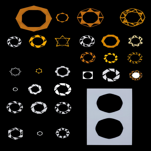 Create a high-resolution graphic featuring a grid of various aperture symbols on a black background, using a DSLR camera with a 50mm lens, aperture set to f/2.8, ISO 100, and a shutter speed of 1/125s.
