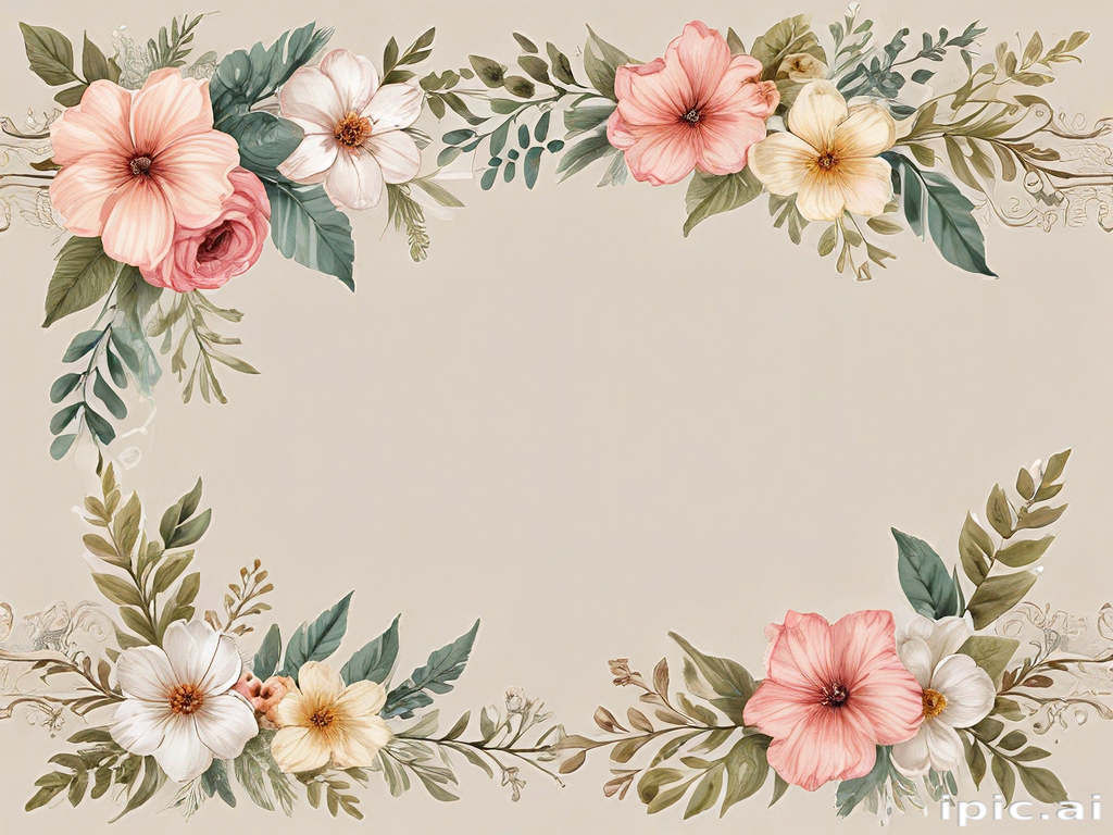 Elegant Floral Border Design with Soft Pastel Colors and Greenery Accents