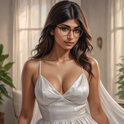 mia khalifa, digital painting,  digital illustration,  stunning girl, make up , white silk dress extreme detail,  digital art,  4k,  ultra hd