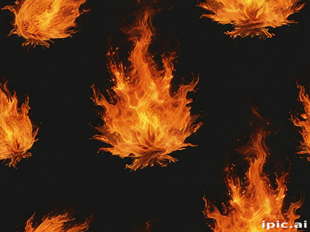 Vibrant Flames Dancing Against a Dark Background in a Repeating Pattern