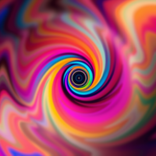 create a vibrant abstract image featuring concentric circles in the center surrounded by swirling colors using a DSLR camera with f/1.8 aperture, 50mm lens, ISO 100, and a high dynamic range style to enhance details and texture in the colors