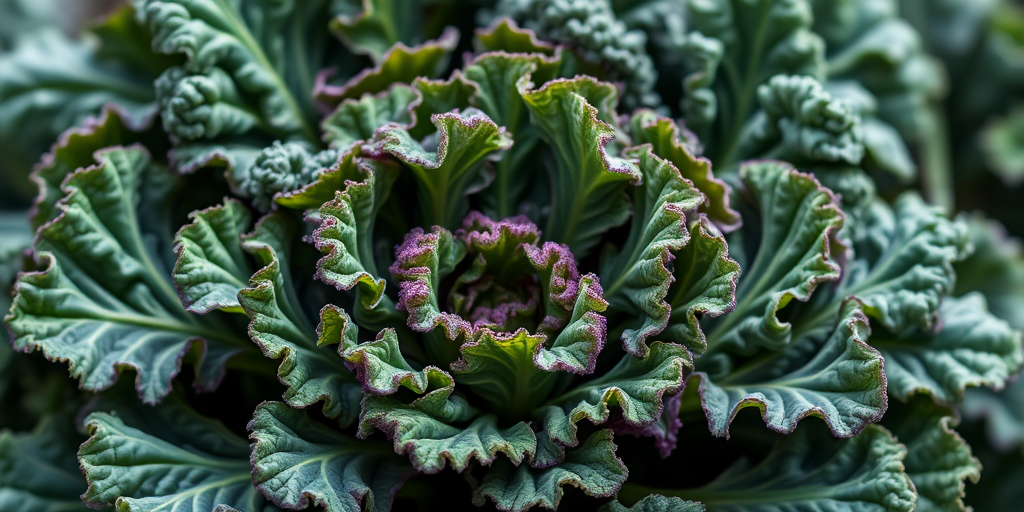 A vibrant bunch of kale with rich green leaves, captured in a high-resolution close-up shot using a DSLR camera, 50mm lens, f/2.8 aperture, natural lighting, and a soft focus background for enhanced clarity and detail.