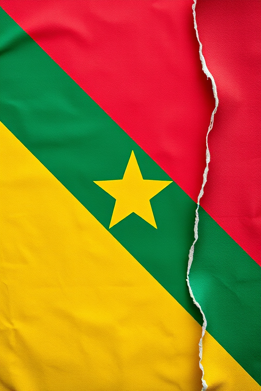 regenerate an image of the Democratic Republic of Congo flag with a peeling effect, focus on vibrant colors, use a DSLR camera, set aperture to f/8, shutter speed 1/250s, ISO 100, shot from a slightly angled top-down view to capture the texture and details of the peel