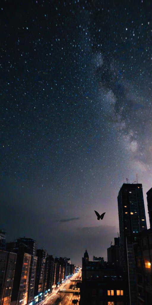 stylish,no humans,city light,black theme,dim lighting,high contrast,night sky,matserpiece,absurdres,depth of field,butterflies,extremely aesthetic,viloet theme,absurdres,wallpaper,panorama,