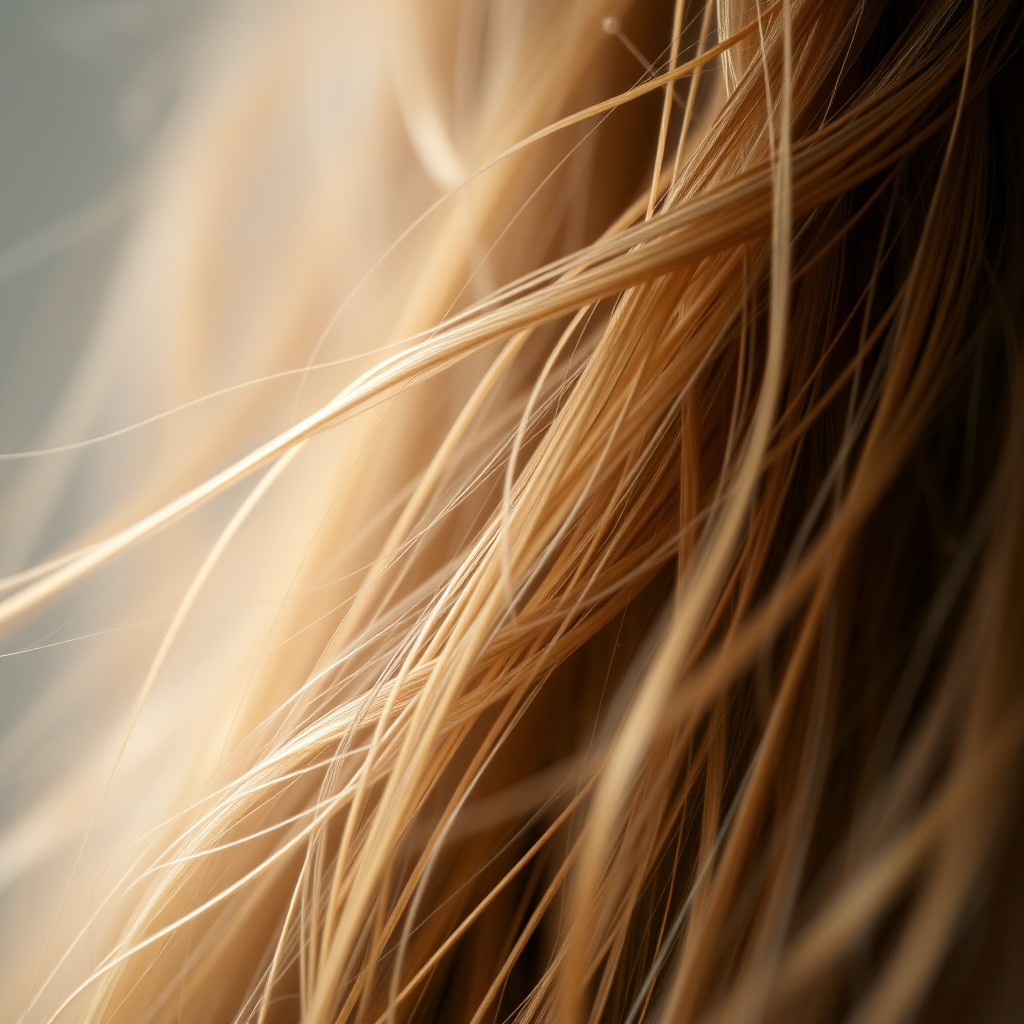 close-up of textured hair strands in various shades of brown and blonde, soft natural light, macro lens, f/2.8 aperture, 50mm lens, ISO 100, shallow depth of field, high-resolution photograph