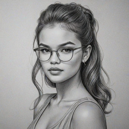 Stunning Paris Berelc, pencil sketch, portrait of Attractive woman 1925s in glasses, hair style beatnik, outline, clear lines, fine lines, 8k